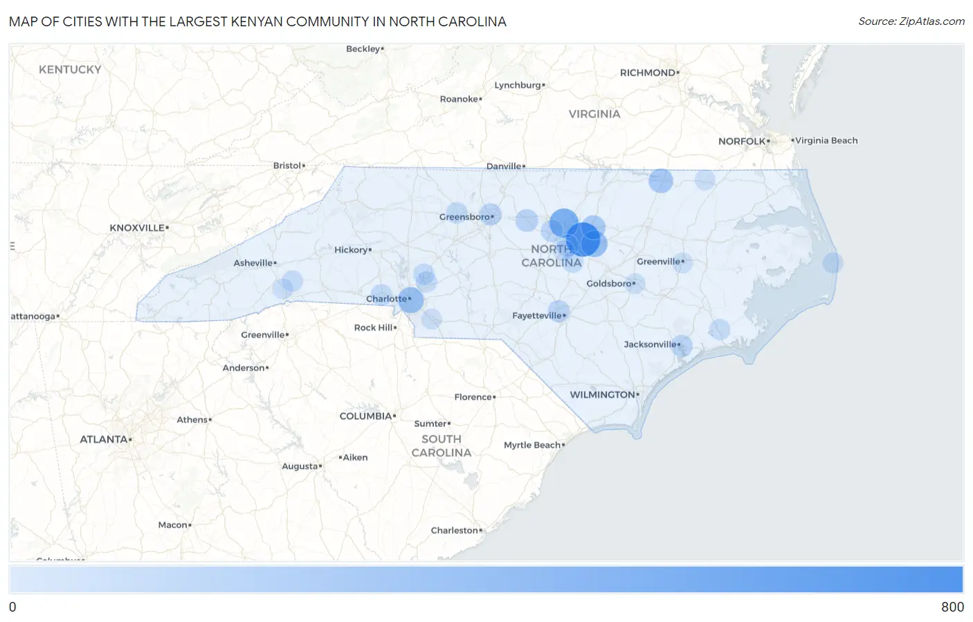 Cities with the Largest Kenyan Community in North Carolina Map