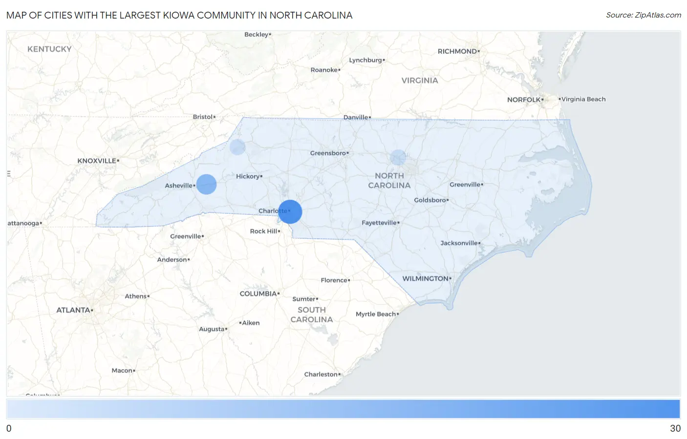 Cities with the Largest Kiowa Community in North Carolina Map