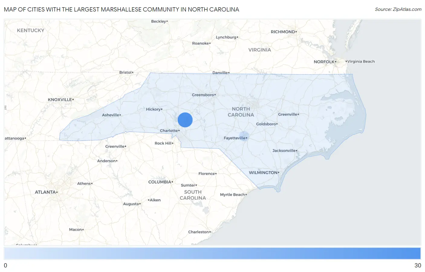 Cities with the Largest Marshallese Community in North Carolina Map