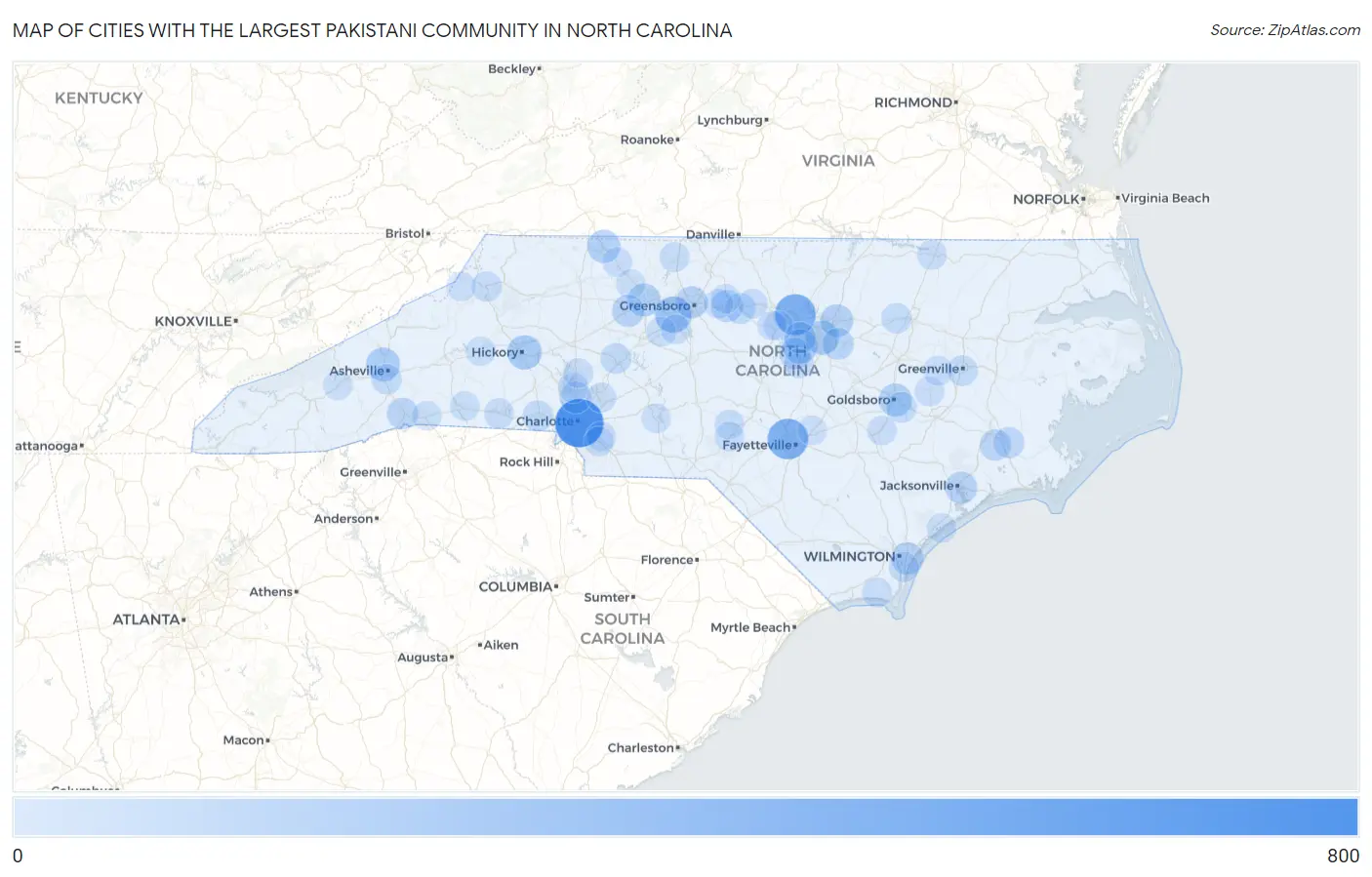 Cities with the Largest Pakistani Community in North Carolina Map