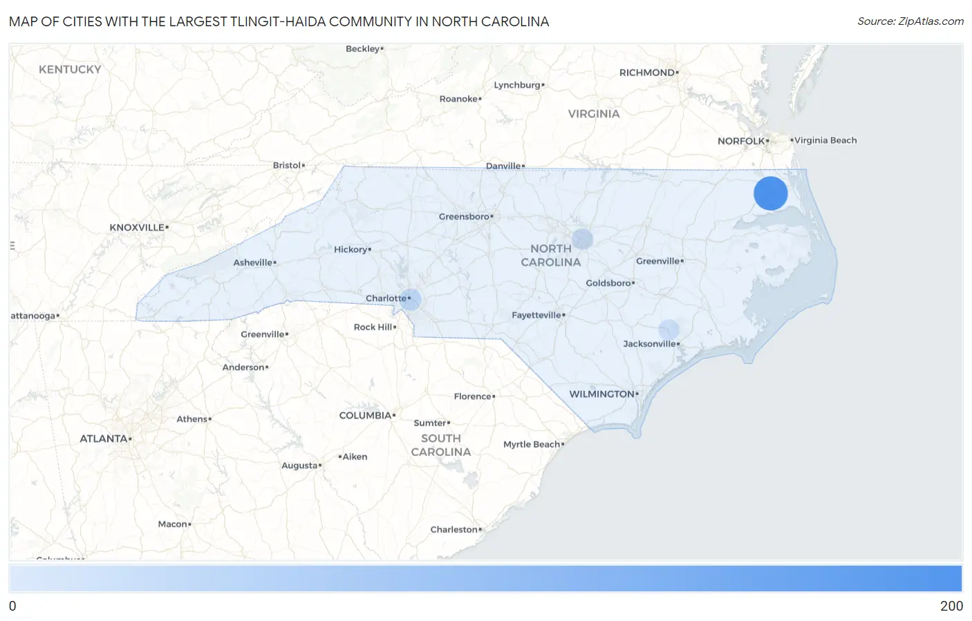 Cities with the Largest Tlingit-Haida Community in North Carolina Map