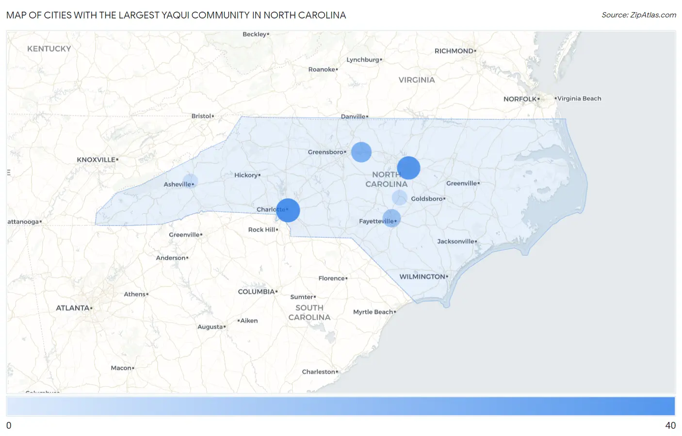 Cities with the Largest Yaqui Community in North Carolina Map
