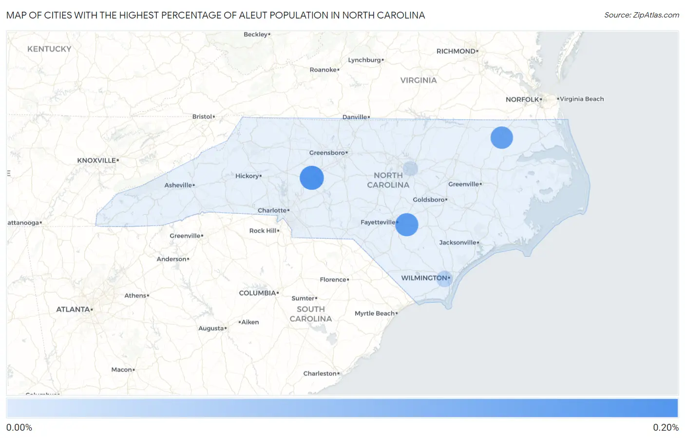 Cities with the Highest Percentage of Aleut Population in North Carolina Map
