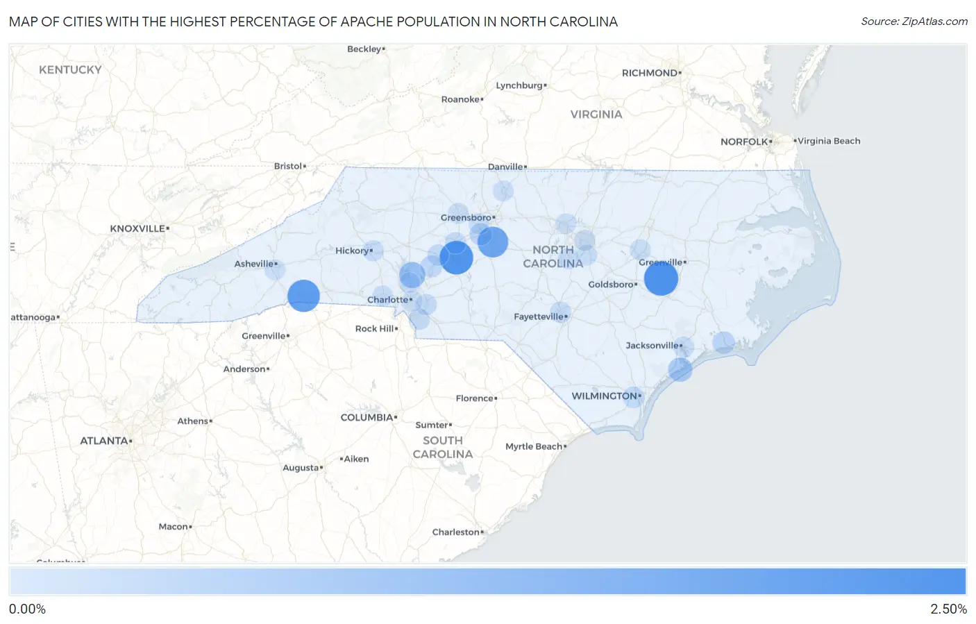 Cities with the Highest Percentage of Apache Population in North Carolina Map