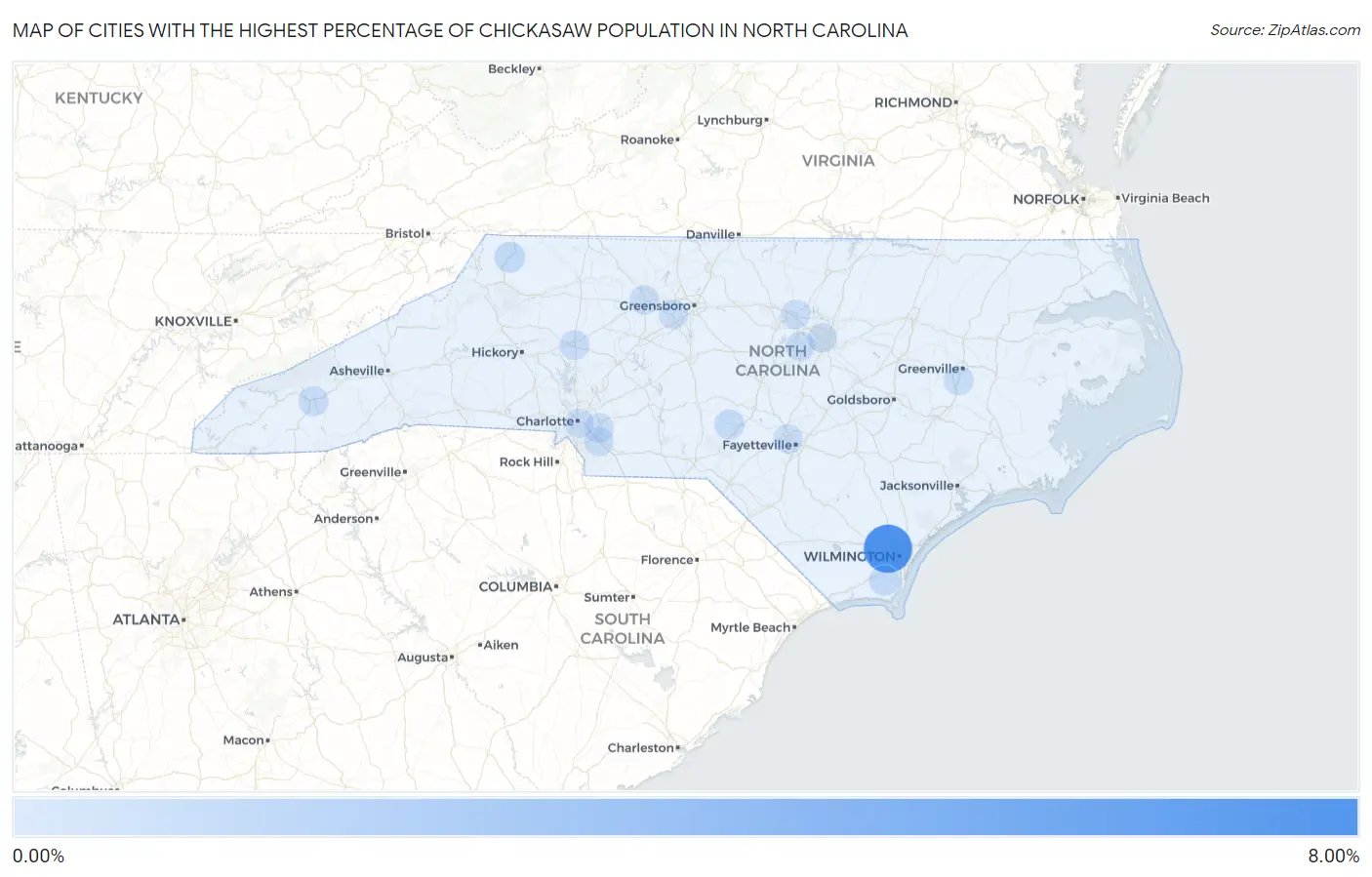 Cities with the Highest Percentage of Chickasaw Population in North Carolina Map