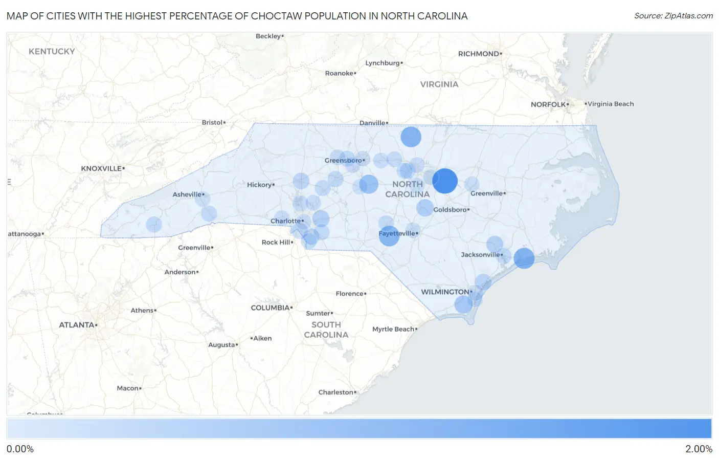 Cities with the Highest Percentage of Choctaw Population in North Carolina Map