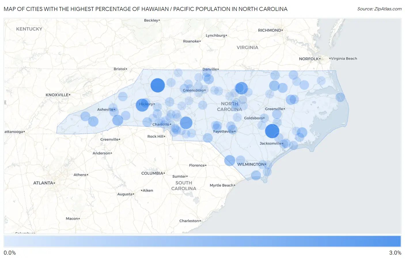 Cities with the Highest Percentage of Hawaiian / Pacific Population in North Carolina Map