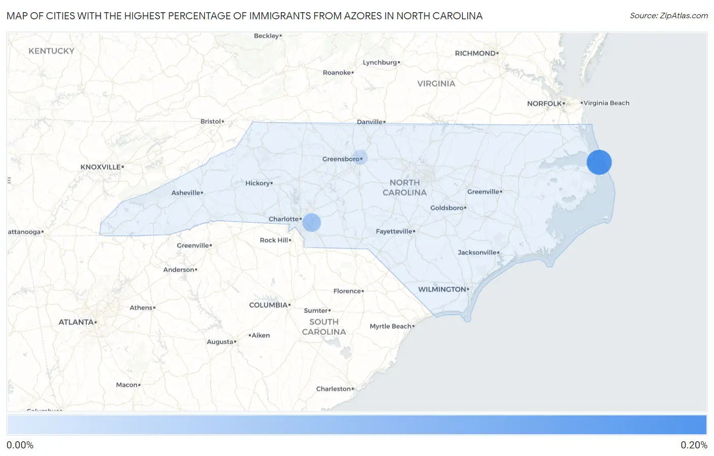 Cities with the Highest Percentage of Immigrants from Azores in North Carolina Map