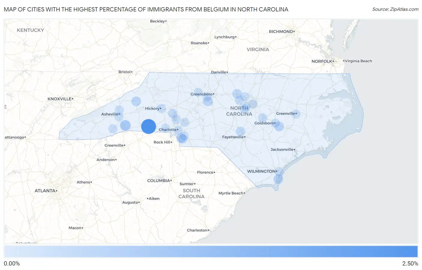 Cities with the Highest Percentage of Immigrants from Belgium in North Carolina Map