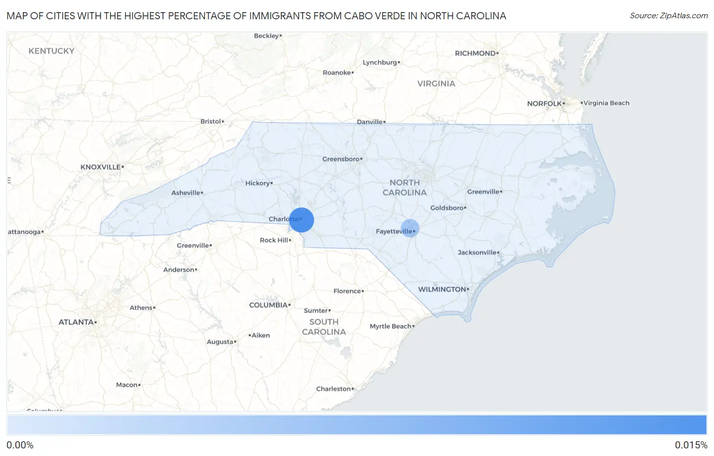 Cities with the Highest Percentage of Immigrants from Cabo Verde in North Carolina Map