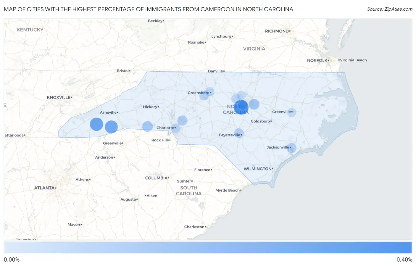 Cities with the Highest Percentage of Immigrants from Cameroon in North Carolina Map