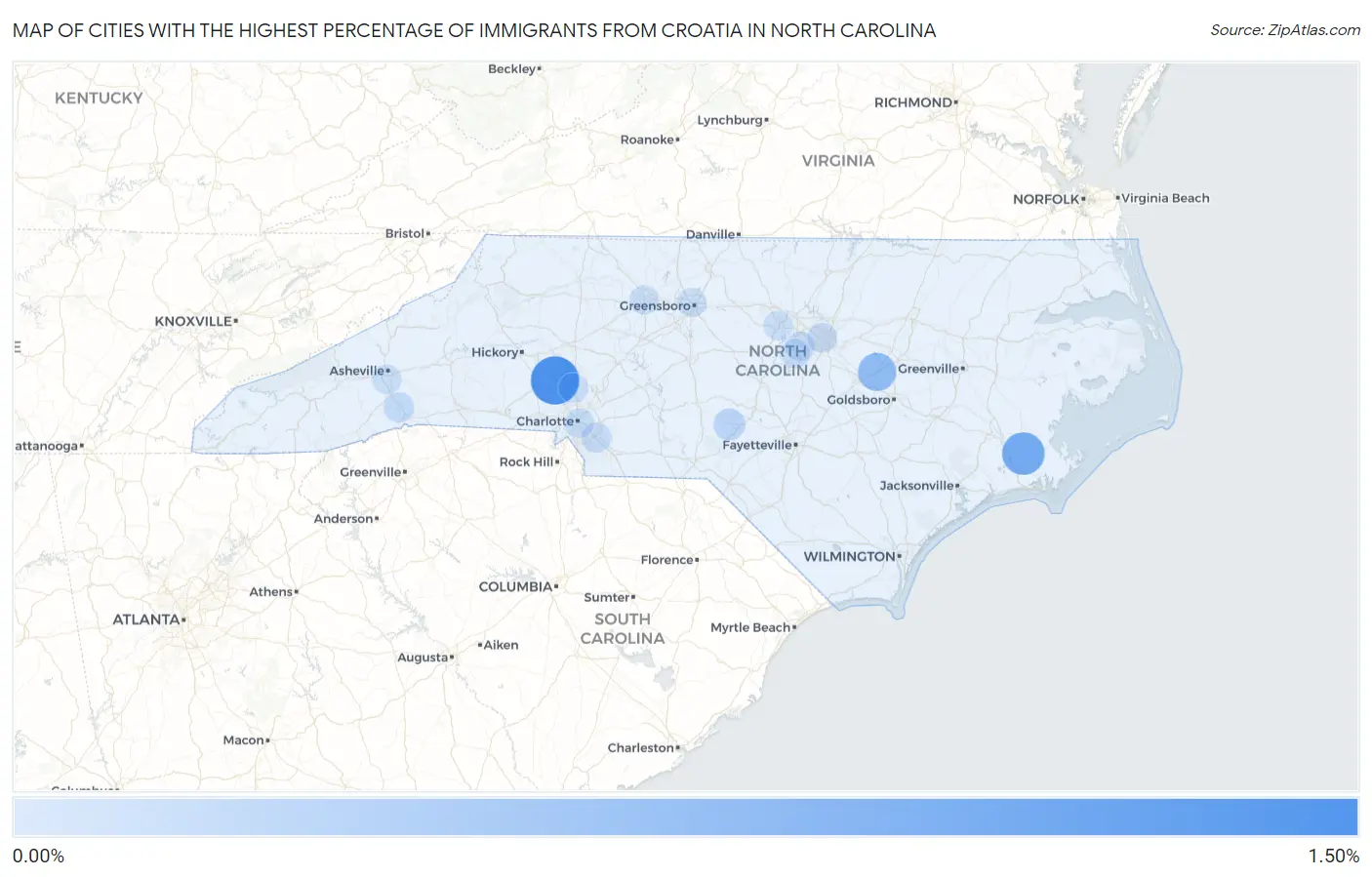 Cities with the Highest Percentage of Immigrants from Croatia in North Carolina Map