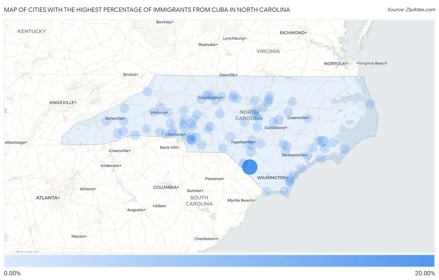 Cities with the Highest Percentage of Immigrants from Cuba in North Carolina Map