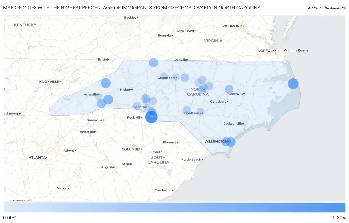 Cities with the Highest Percentage of Immigrants from Czechoslovakia in North Carolina Map