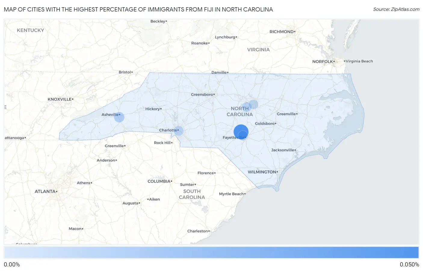 Cities with the Highest Percentage of Immigrants from Fiji in North Carolina Map
