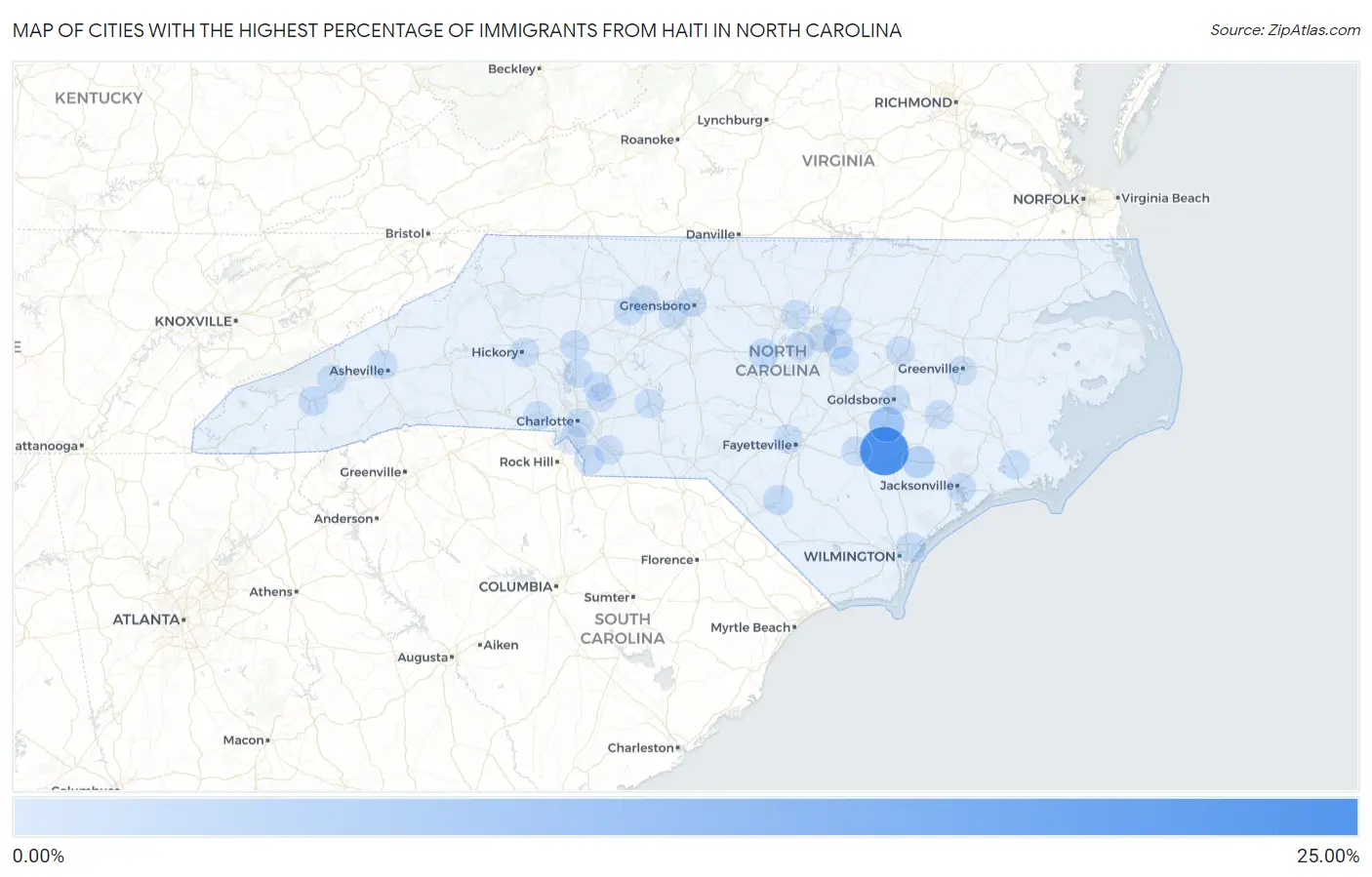 Cities with the Highest Percentage of Immigrants from Haiti in North Carolina Map