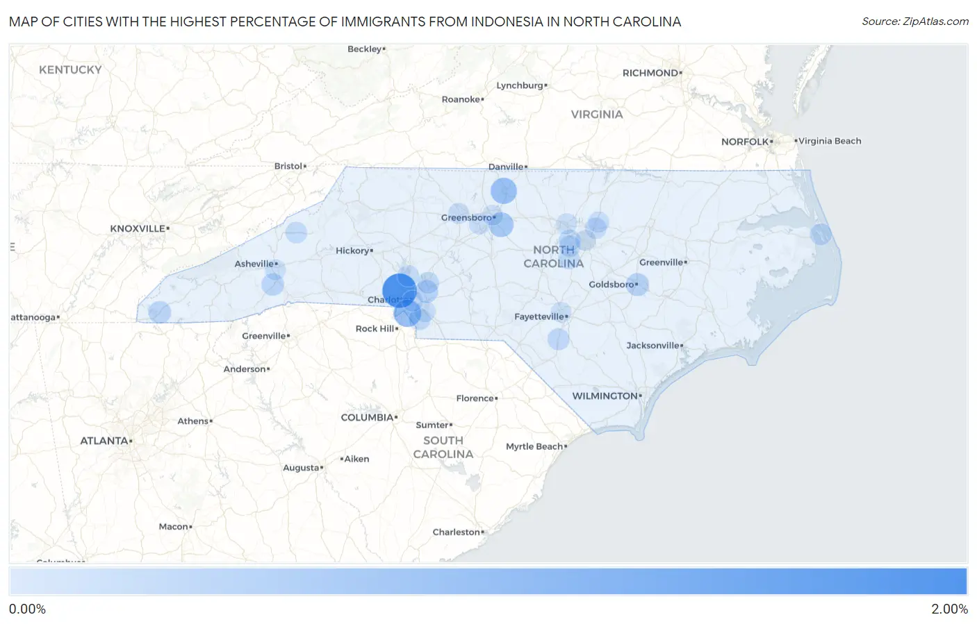 Cities with the Highest Percentage of Immigrants from Indonesia in North Carolina Map