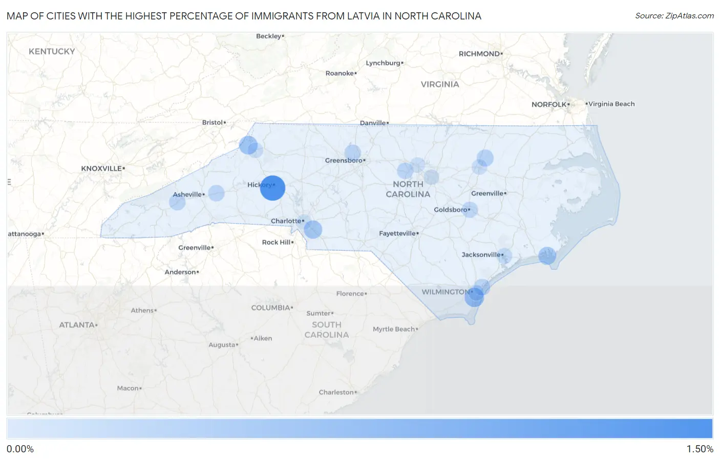 Cities with the Highest Percentage of Immigrants from Latvia in North Carolina Map