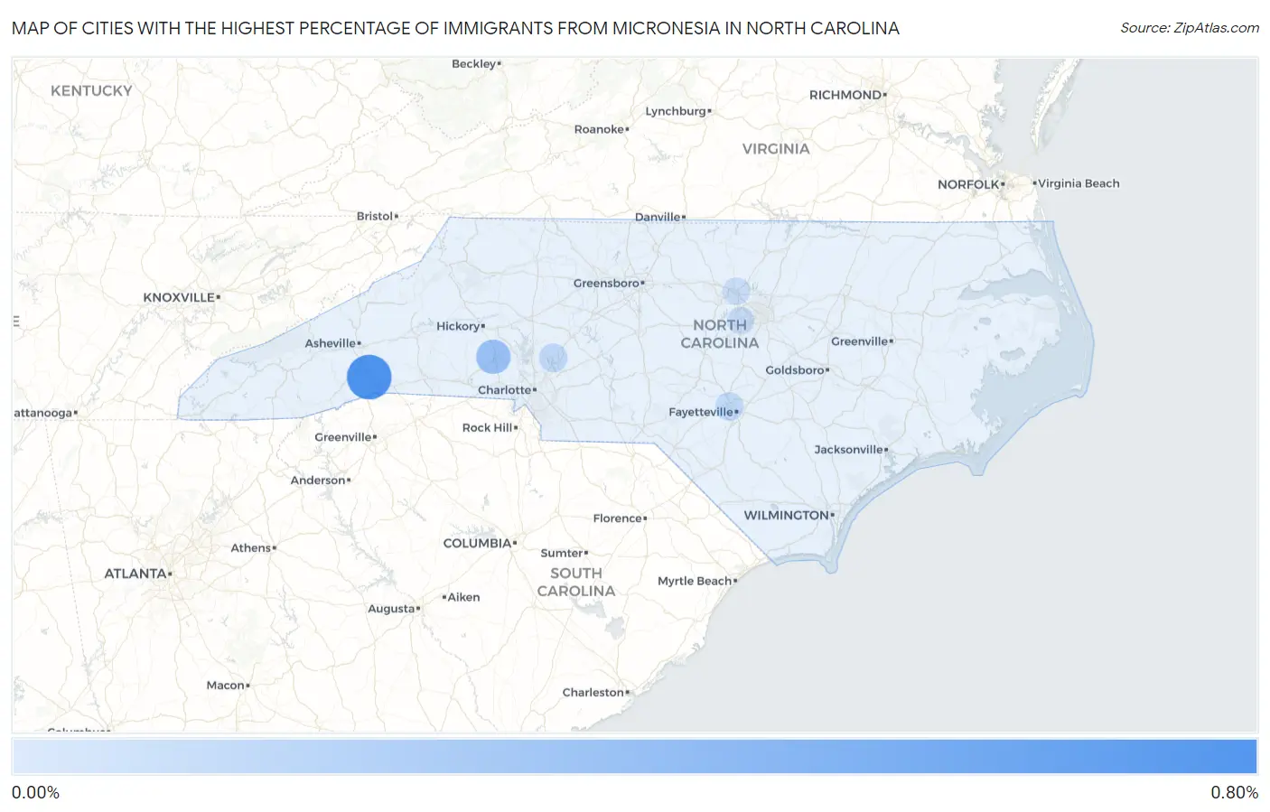 Cities with the Highest Percentage of Immigrants from Micronesia in North Carolina Map