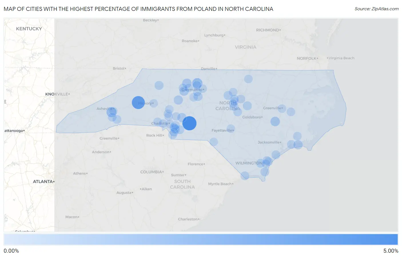 Cities with the Highest Percentage of Immigrants from Poland in North Carolina Map