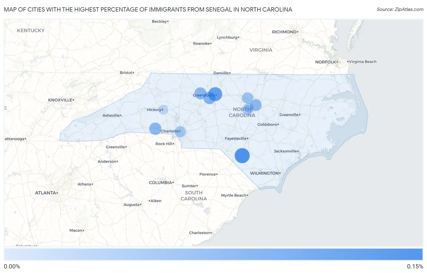 Cities with the Highest Percentage of Immigrants from Senegal in North Carolina Map