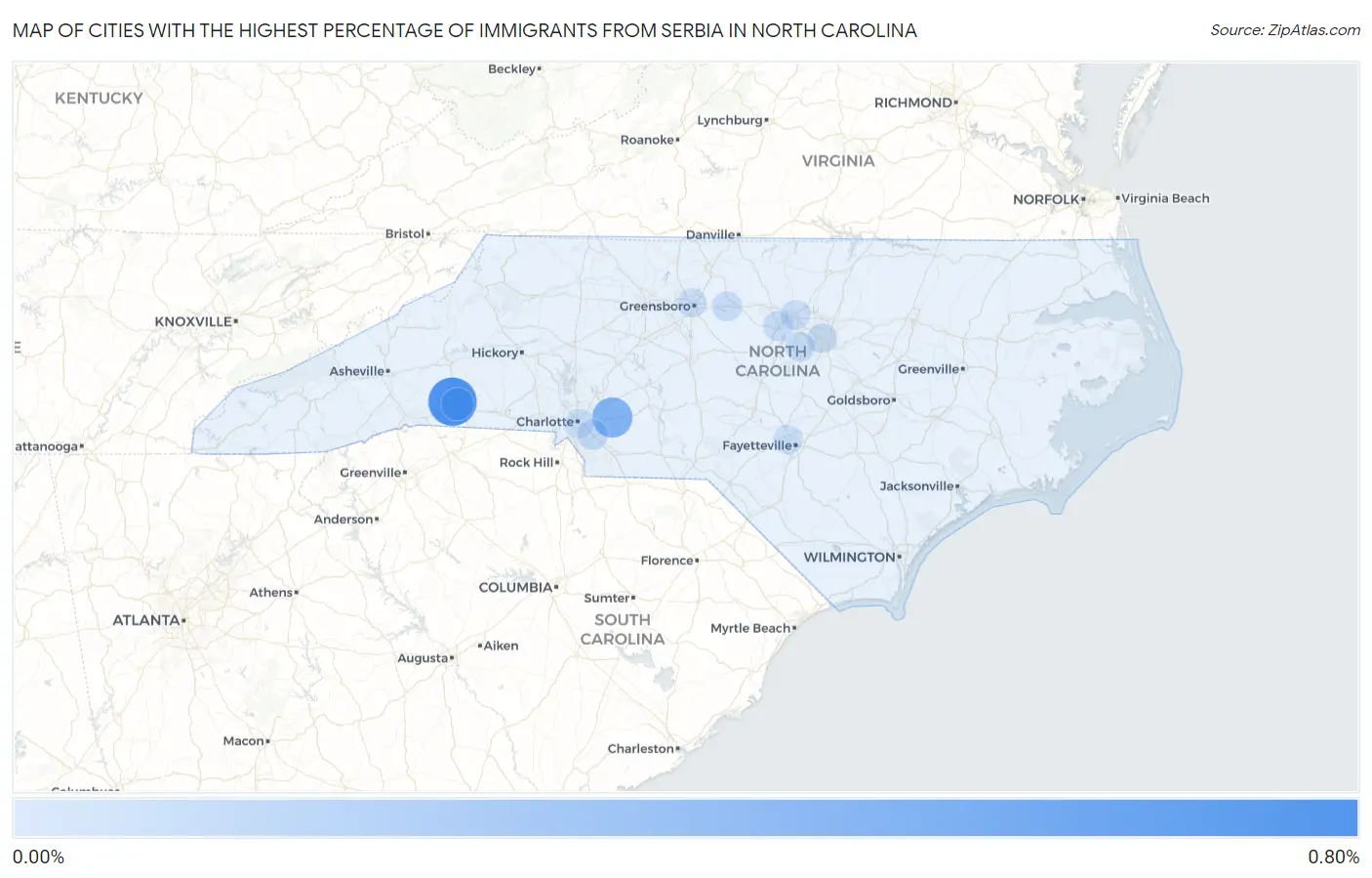 Cities with the Highest Percentage of Immigrants from Serbia in North Carolina Map