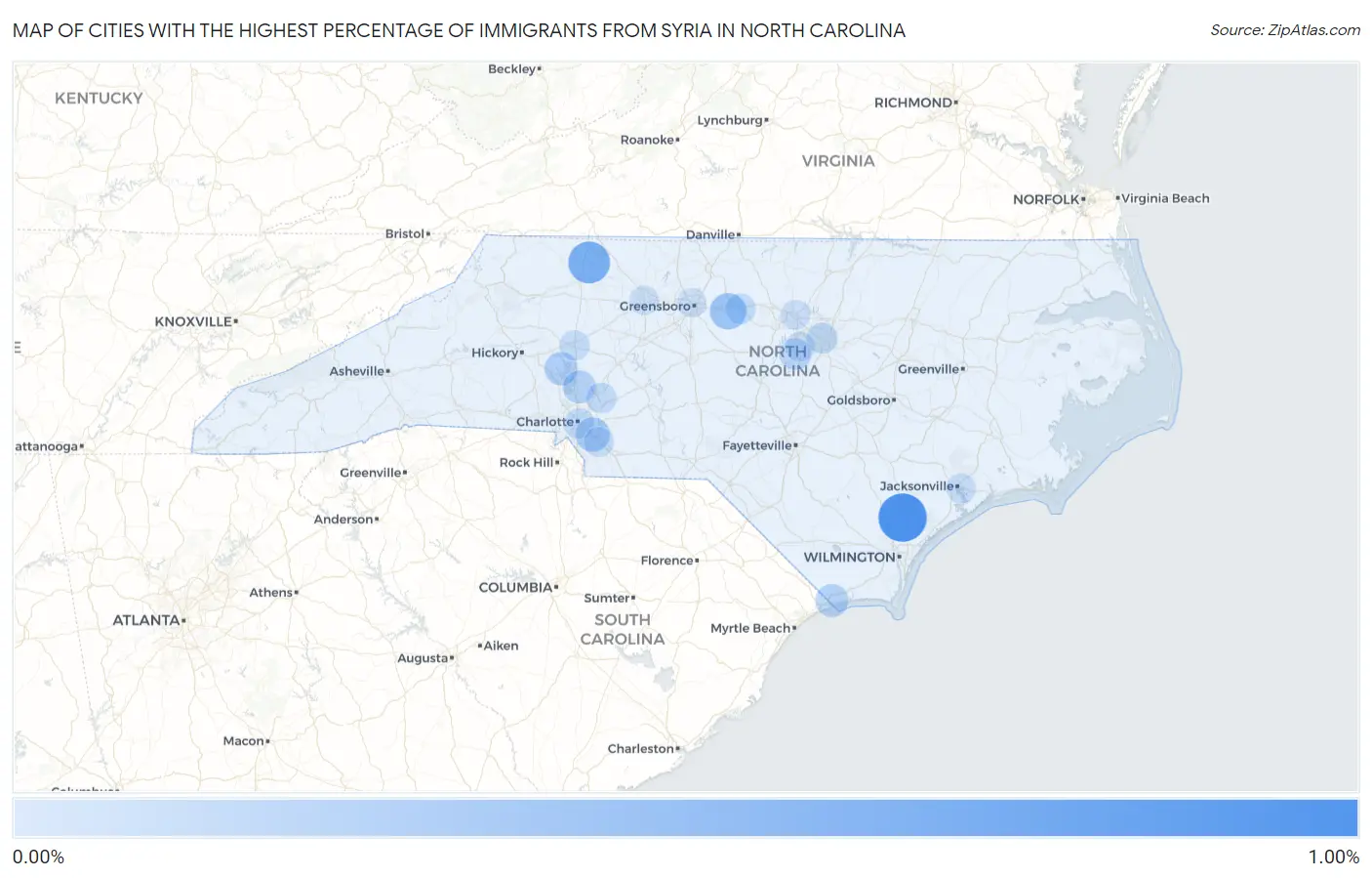 Cities with the Highest Percentage of Immigrants from Syria in North Carolina Map