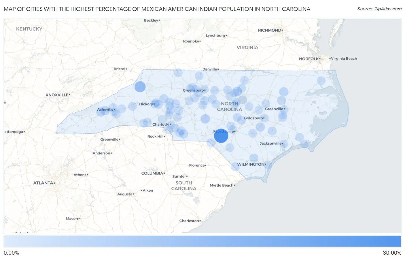 Cities with the Highest Percentage of Mexican American Indian Population in North Carolina Map