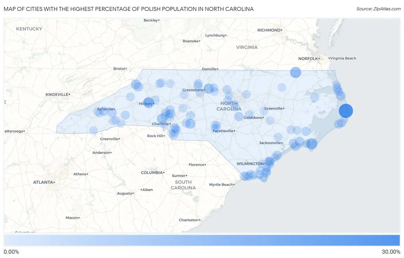 Cities with the Highest Percentage of Polish Population in North Carolina Map