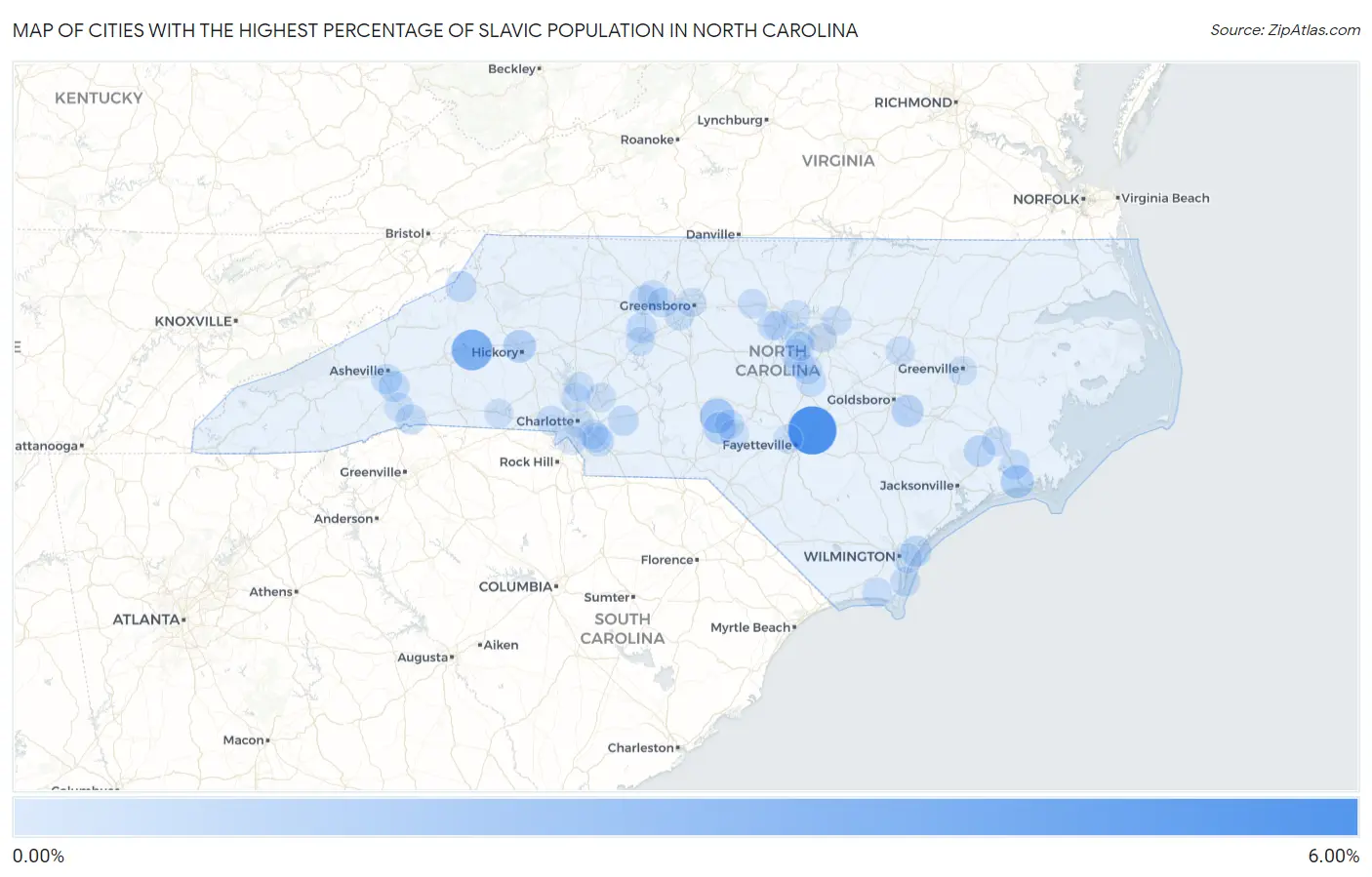 Cities with the Highest Percentage of Slavic Population in North Carolina Map