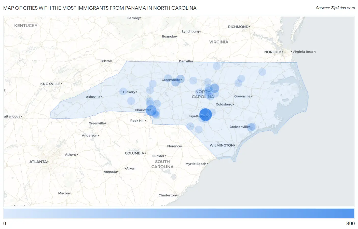 Cities with the Most Immigrants from Panama in North Carolina Map