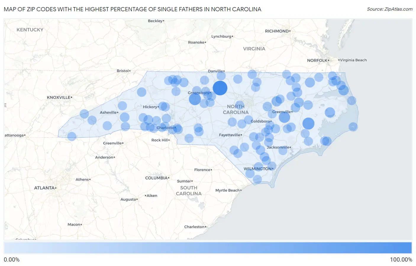 Zip Codes with the Highest Percentage of Single Fathers in North Carolina Map