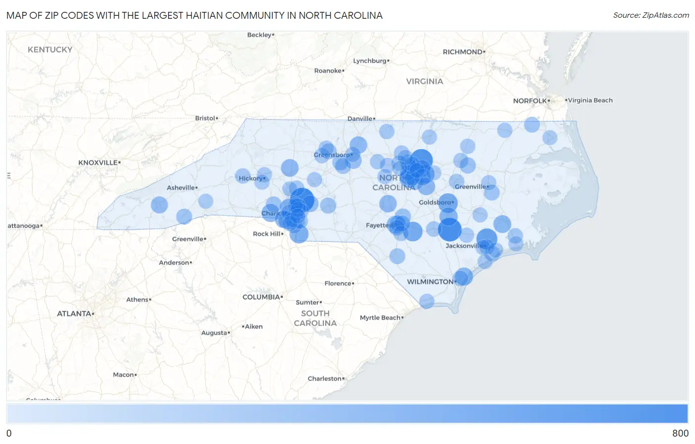 Zip Codes with the Largest Haitian Community in North Carolina Map