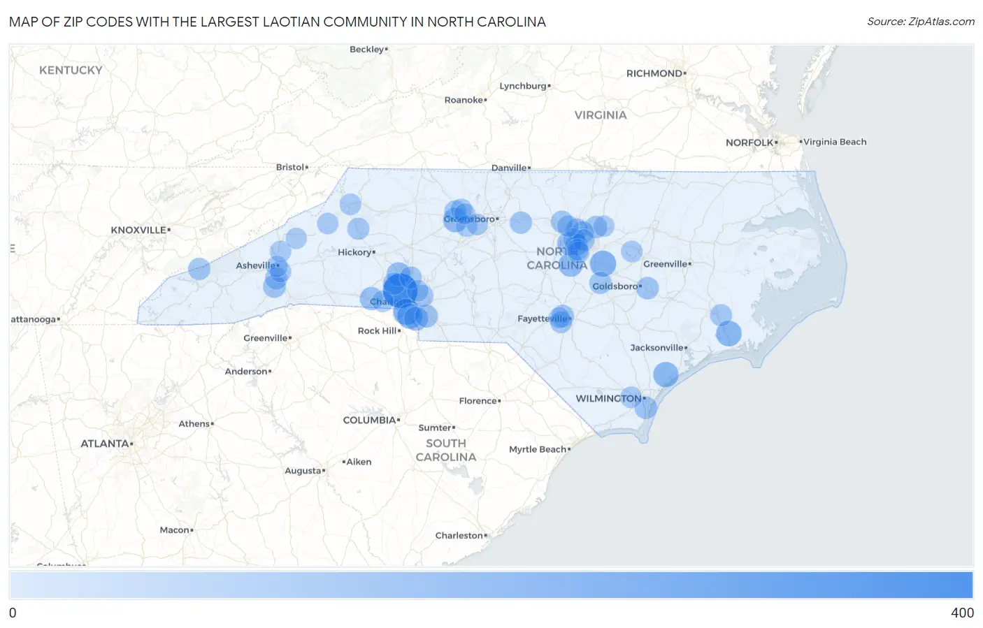 Zip Codes with the Largest Laotian Community in North Carolina Map