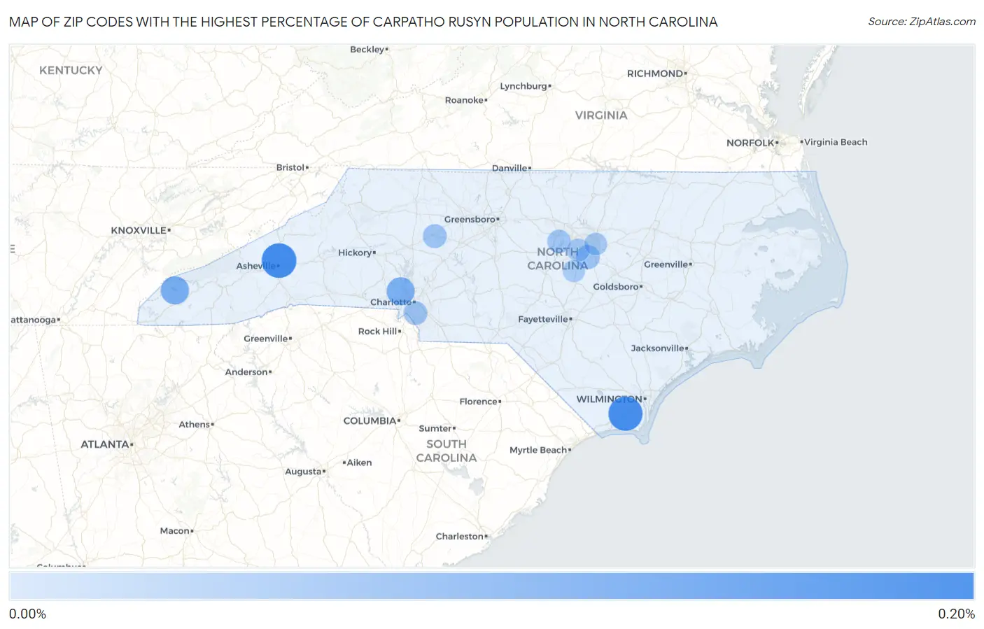 Zip Codes with the Highest Percentage of Carpatho Rusyn Population in North Carolina Map
