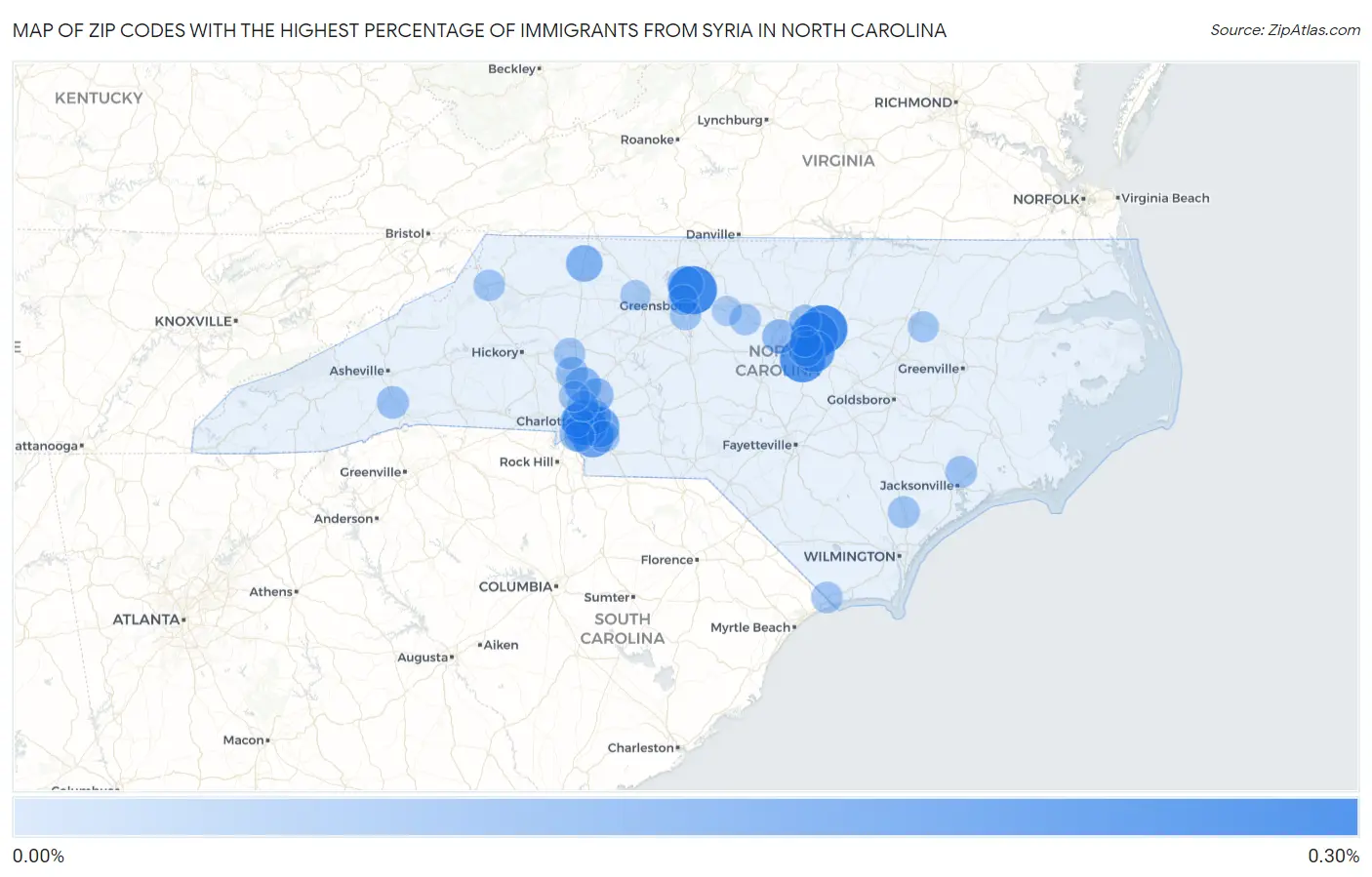 Zip Codes with the Highest Percentage of Immigrants from Syria in North Carolina Map