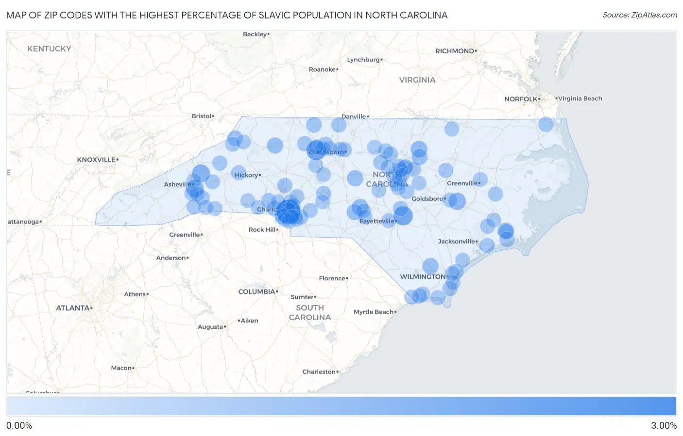 Zip Codes with the Highest Percentage of Slavic Population in North Carolina Map