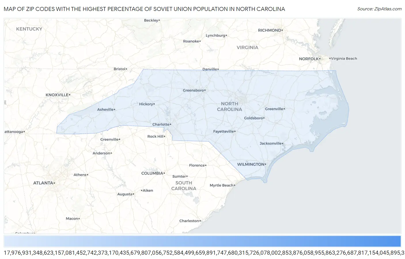 Zip Codes with the Highest Percentage of Soviet Union Population in North Carolina Map