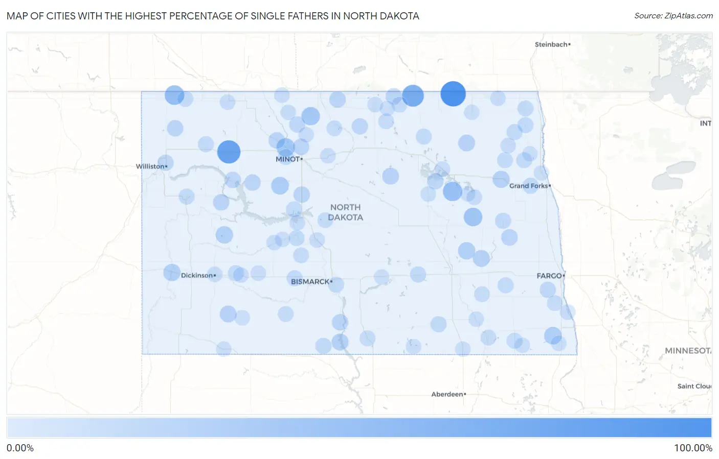Cities with the Highest Percentage of Single Fathers in North Dakota Map