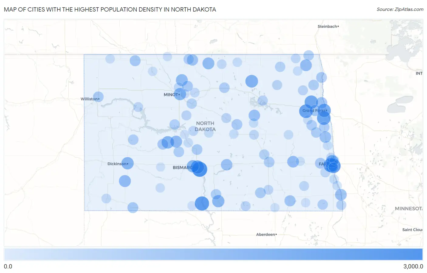 Cities with the Highest Population Density in North Dakota Map