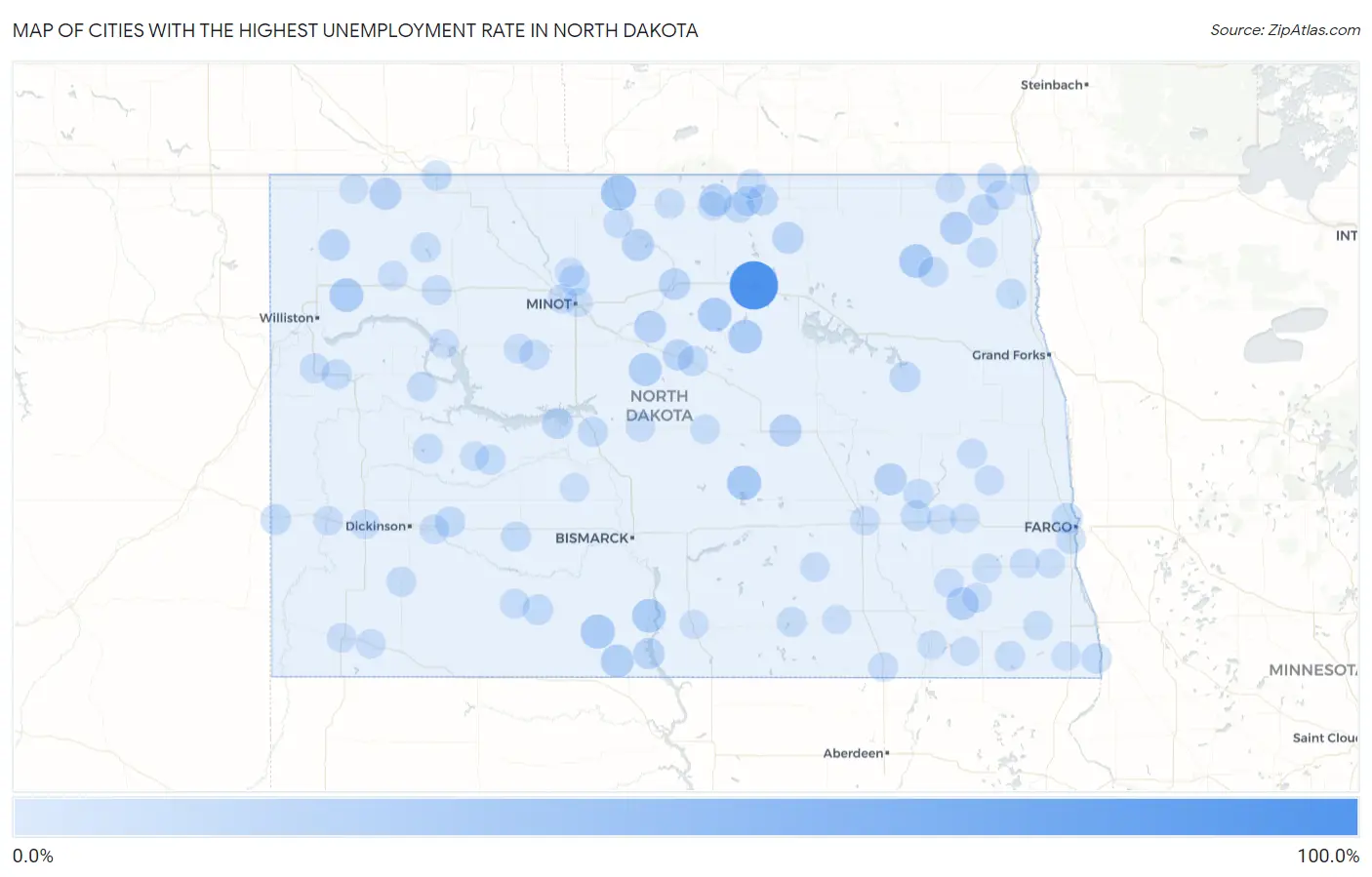 Cities with the Highest Unemployment Rate in North Dakota Map
