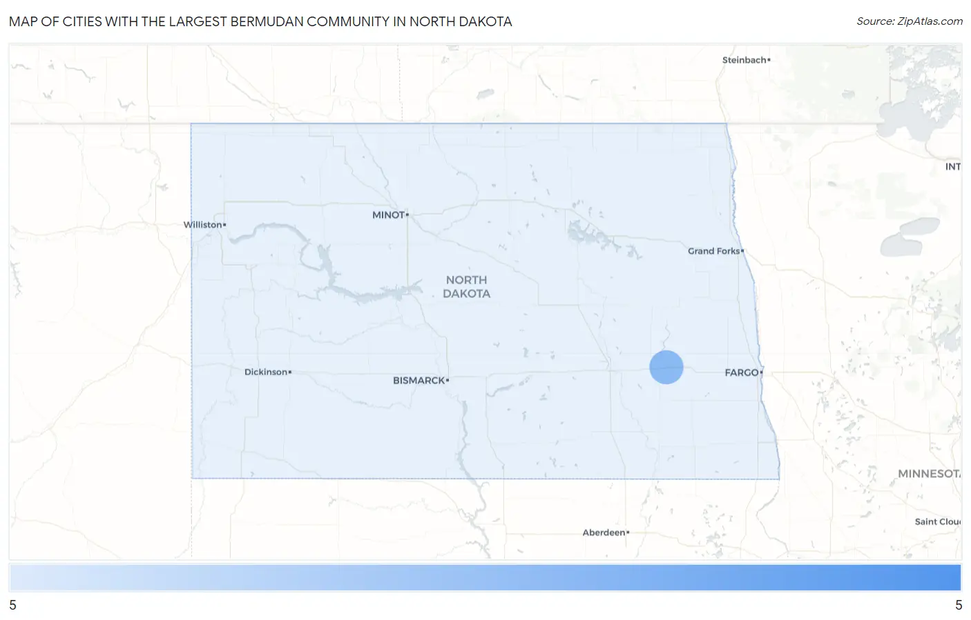 Cities with the Largest Bermudan Community in North Dakota Map