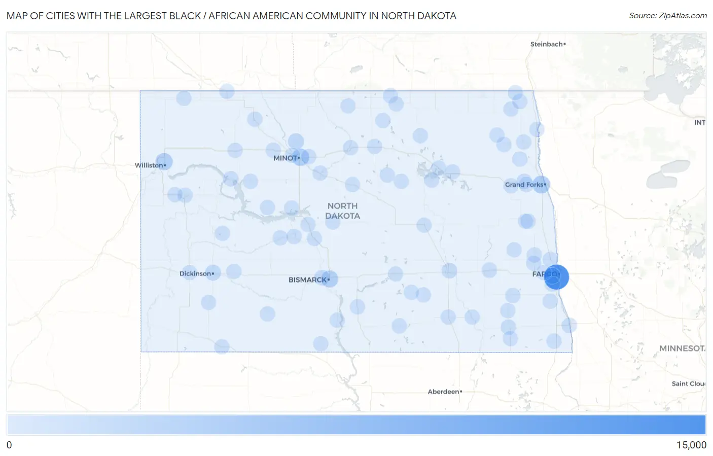 Cities with the Largest Black / African American Community in North Dakota Map