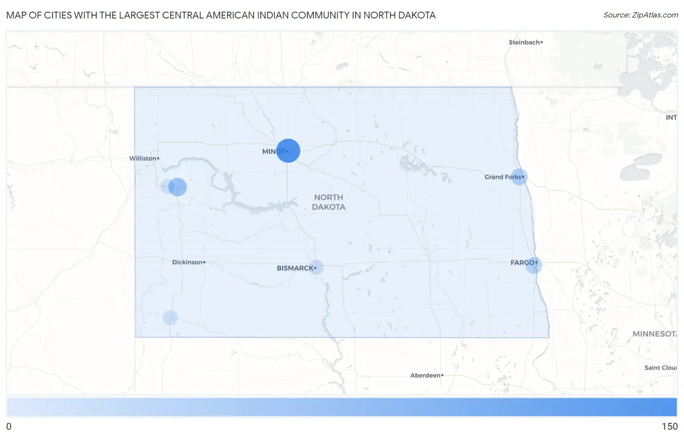 Cities with the Largest Central American Indian Community in North Dakota Map