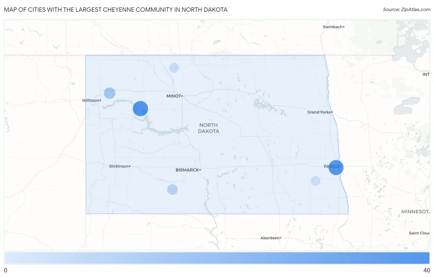 Cities with the Largest Cheyenne Community in North Dakota Map