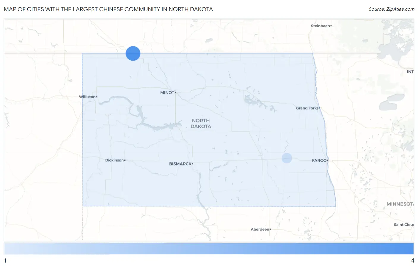 Cities with the Largest Chinese Community in North Dakota Map