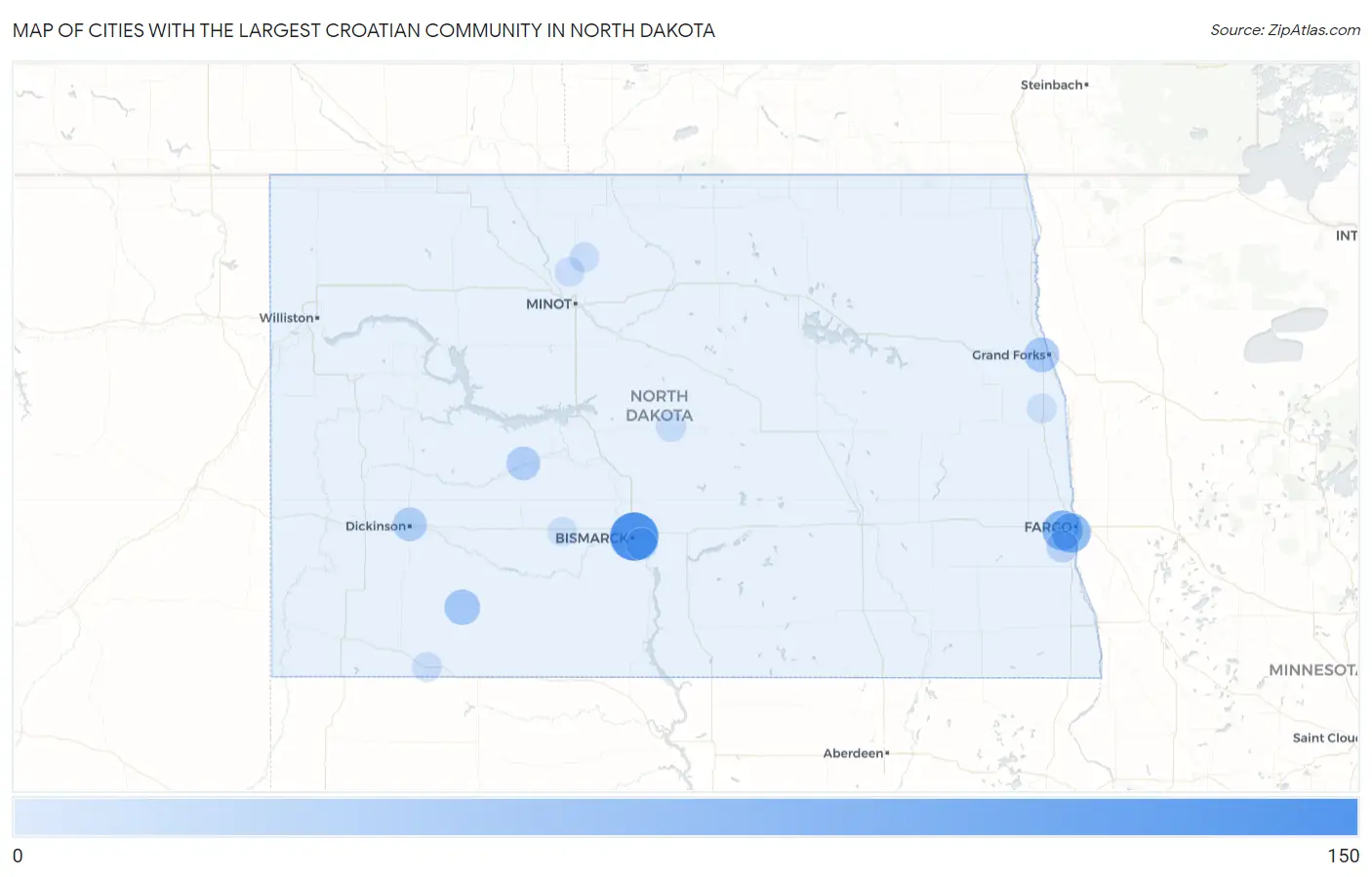 Cities with the Largest Croatian Community in North Dakota Map