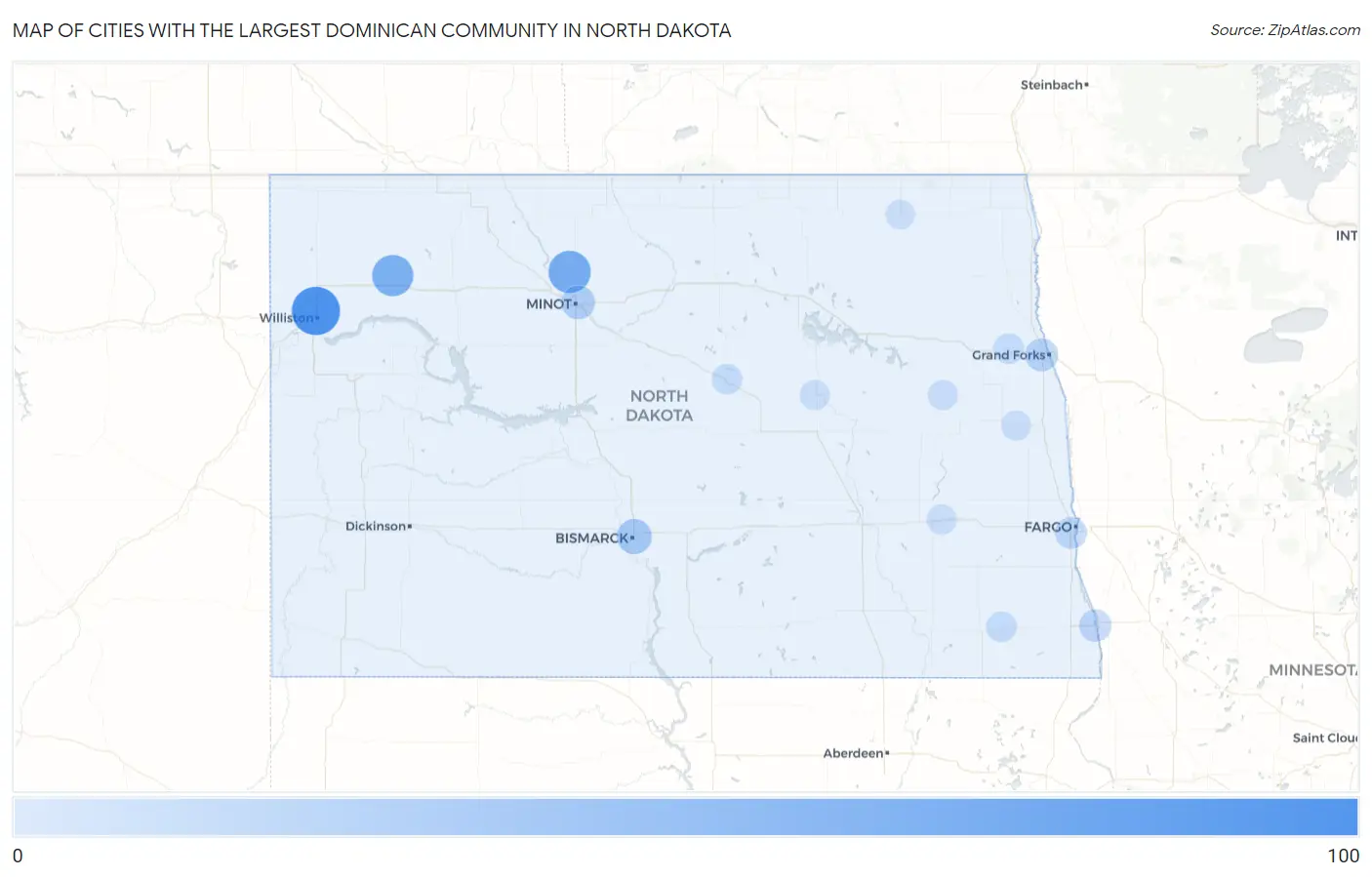 Cities with the Largest Dominican Community in North Dakota Map