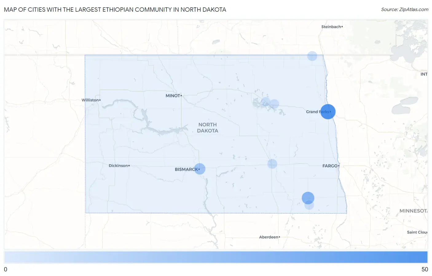 Cities with the Largest Ethiopian Community in North Dakota Map