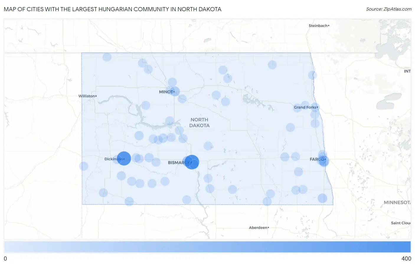 Cities with the Largest Hungarian Community in North Dakota Map
